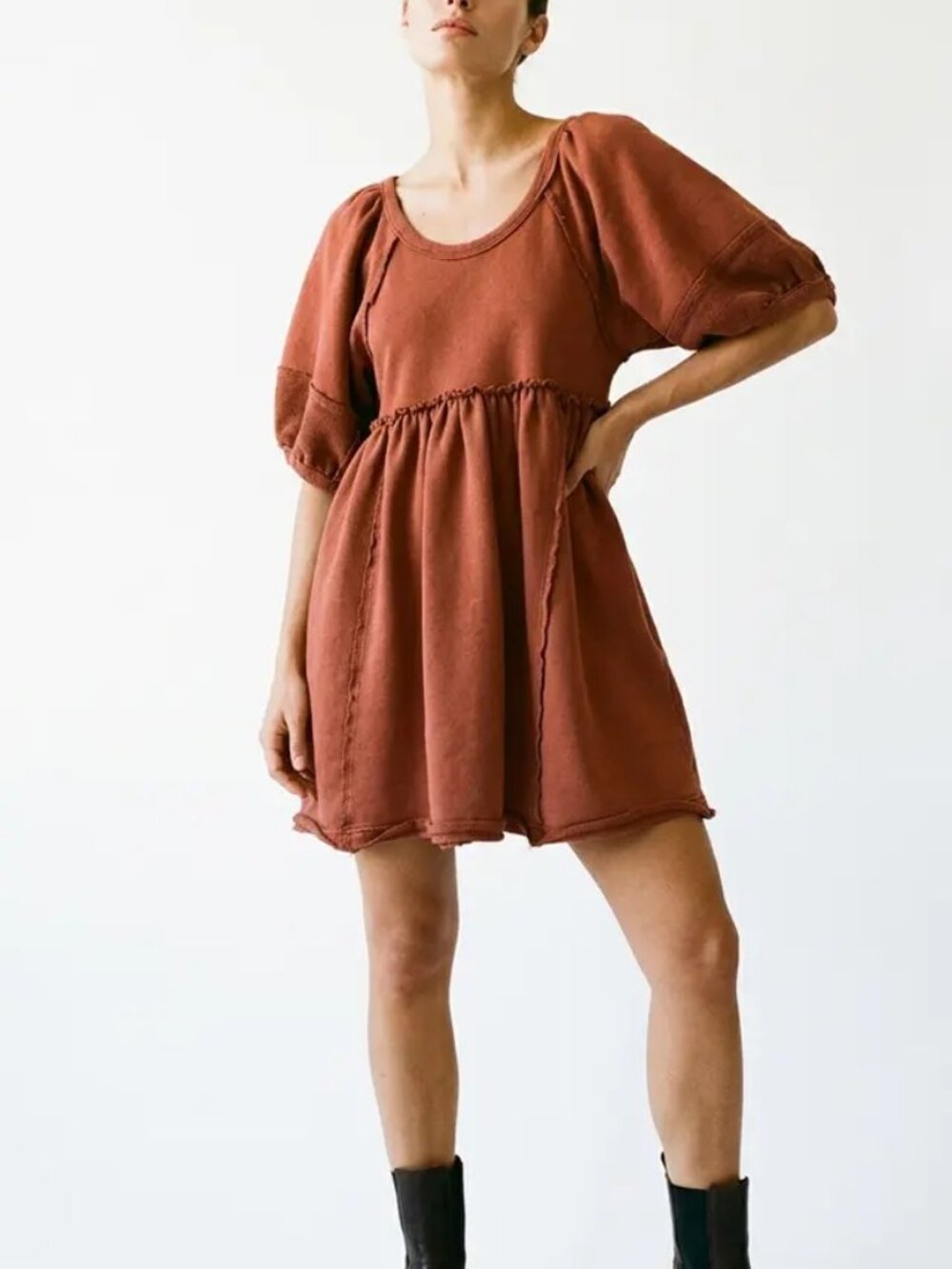 Terracotta French Terry Sweatshirt Babydoll Romper Dress Size S